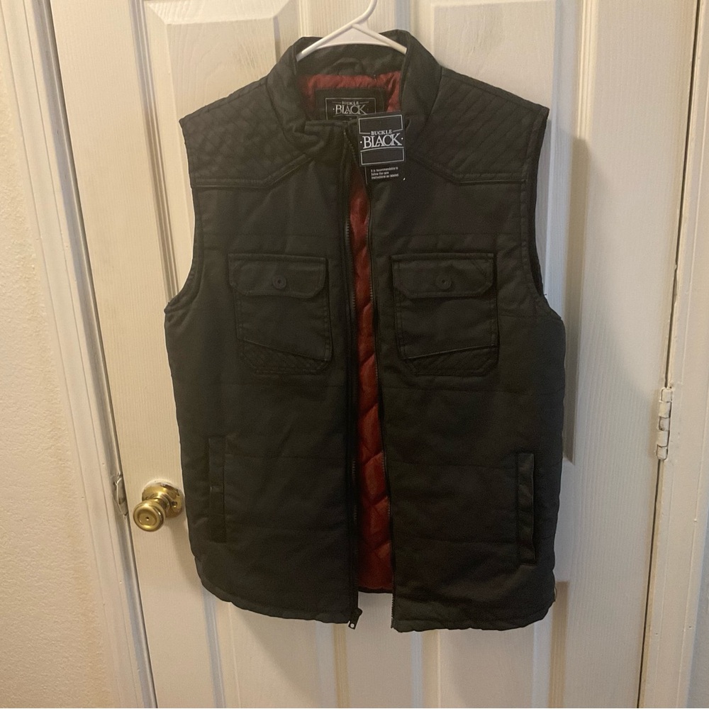 Buckle Black and Red Quilted Vest
